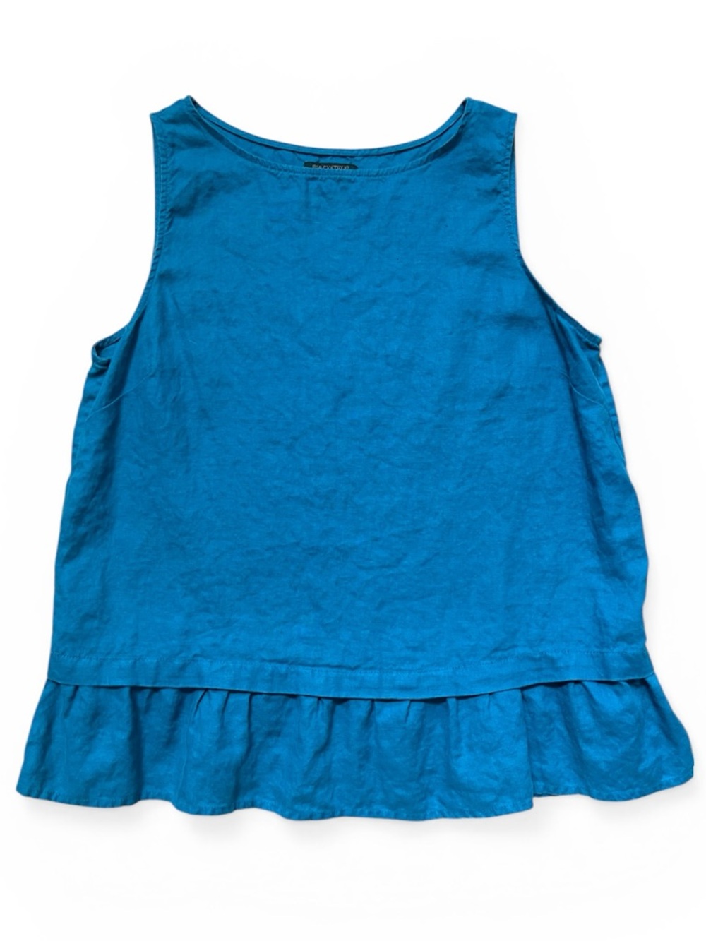 For Cynthia Teal Linen Blend Sleeveless Blouse Ruffle Hem Petite LP